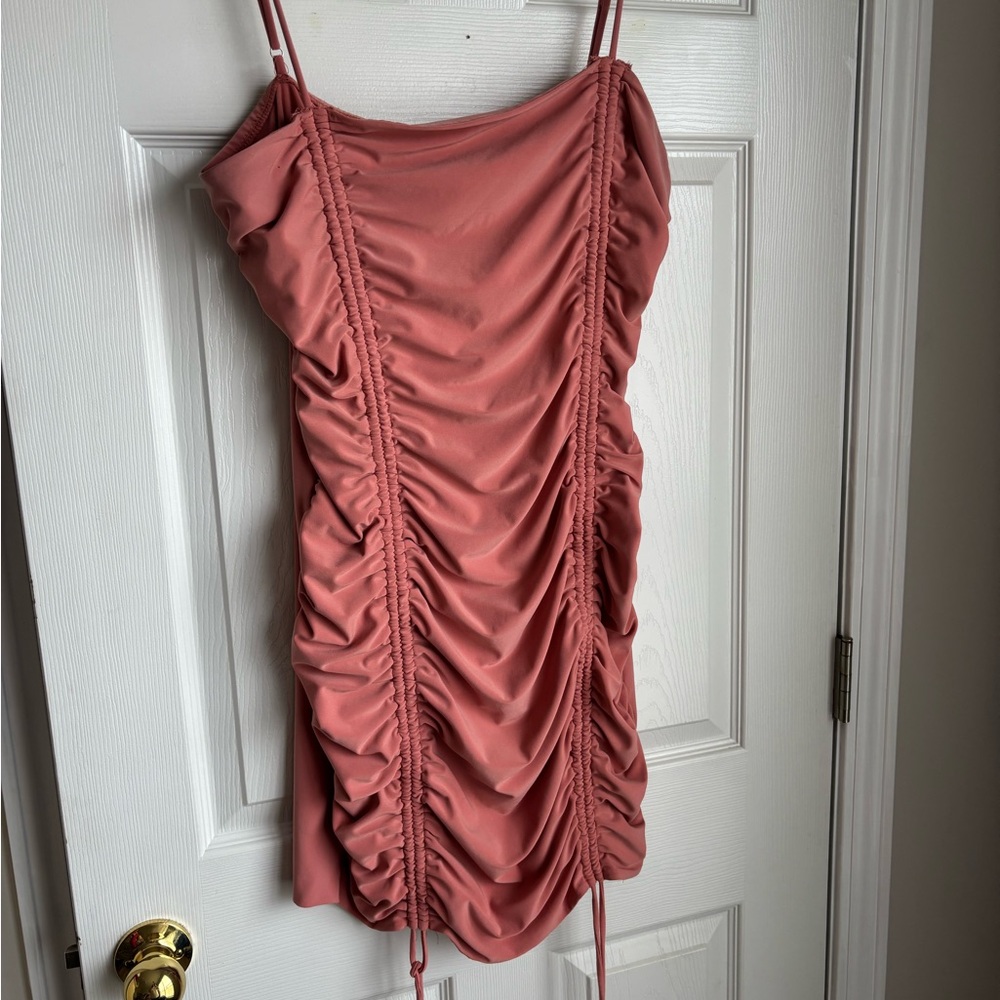 Iris Pink Ruched Mini Dress - Picture 2 of 3